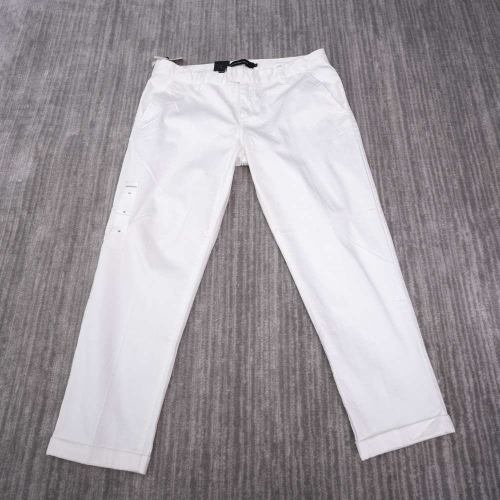 Calvin Klein Jeans Chino Pants Womens 10 White New Cuffed Stretch Trousers